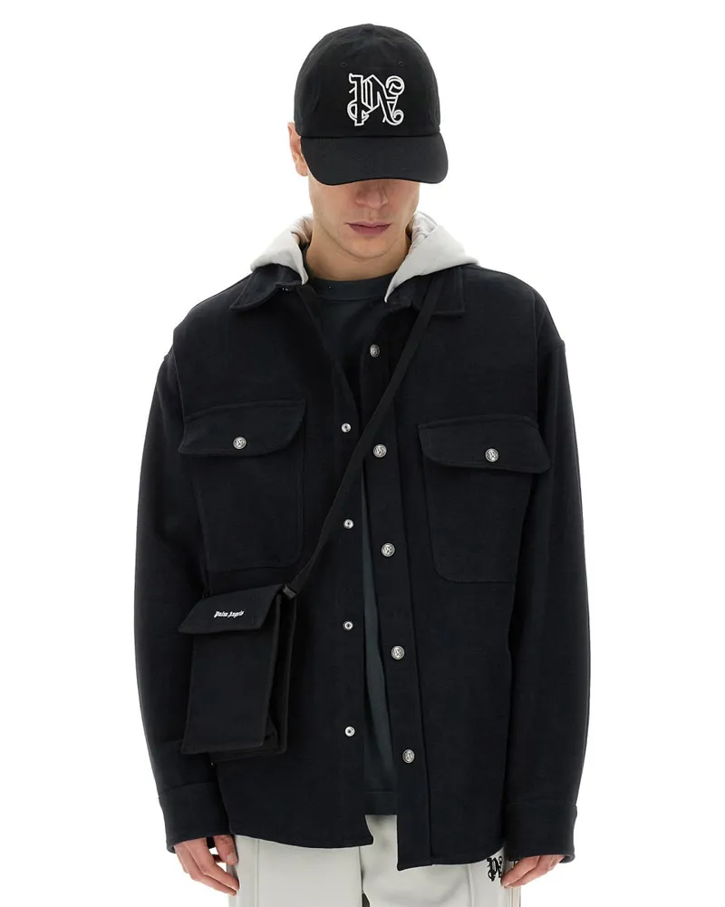 Palm Angels Monogram Print Viscose Shirt-Jacket — Black Black