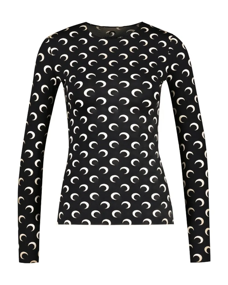 Marine Serre Women Moon-Pattern Jersey Crewneck T-Shirt Black Cotton Black