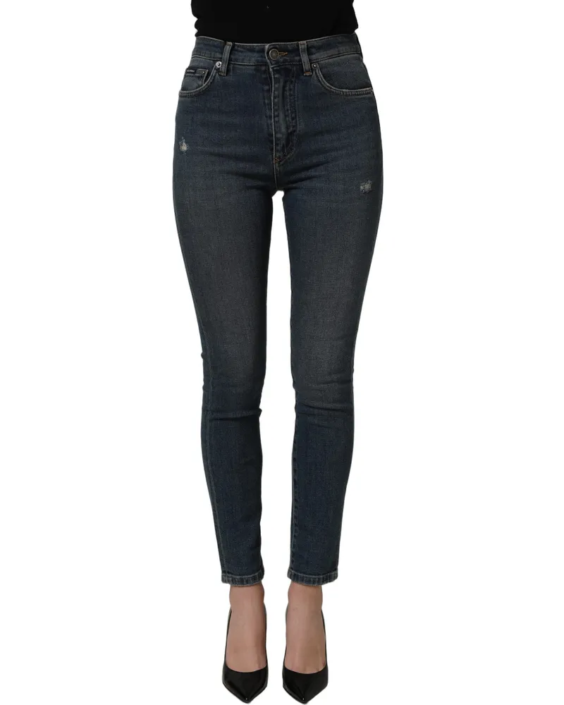 Dolce & Gabbana Women Blue Cotton Stretch Skinny Denim Trouser Jeans Elastane Blue