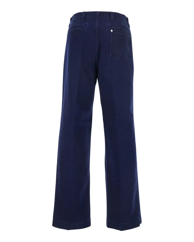Gucci Men's Blue Cotton Canvas Pants With Logo Trousers Navy