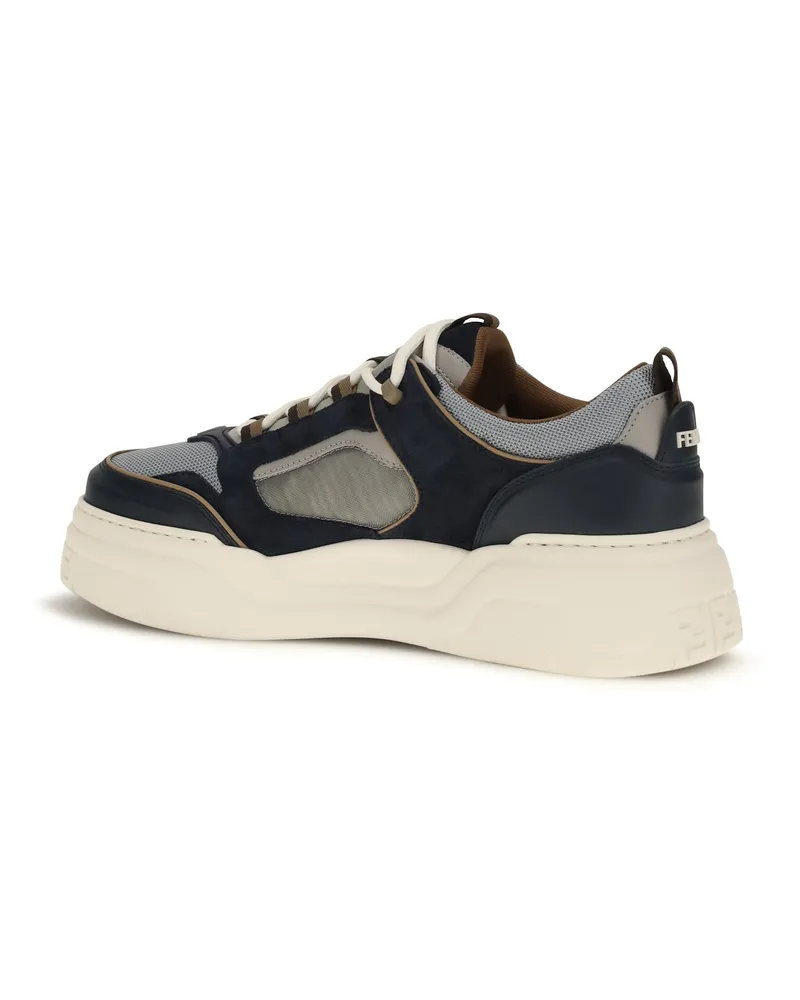 Fendi Men's Sneakers Force Calf Leather Blue-Vapour Grey-Tabac Trainers Blue/vapour Grey/tabac Blue