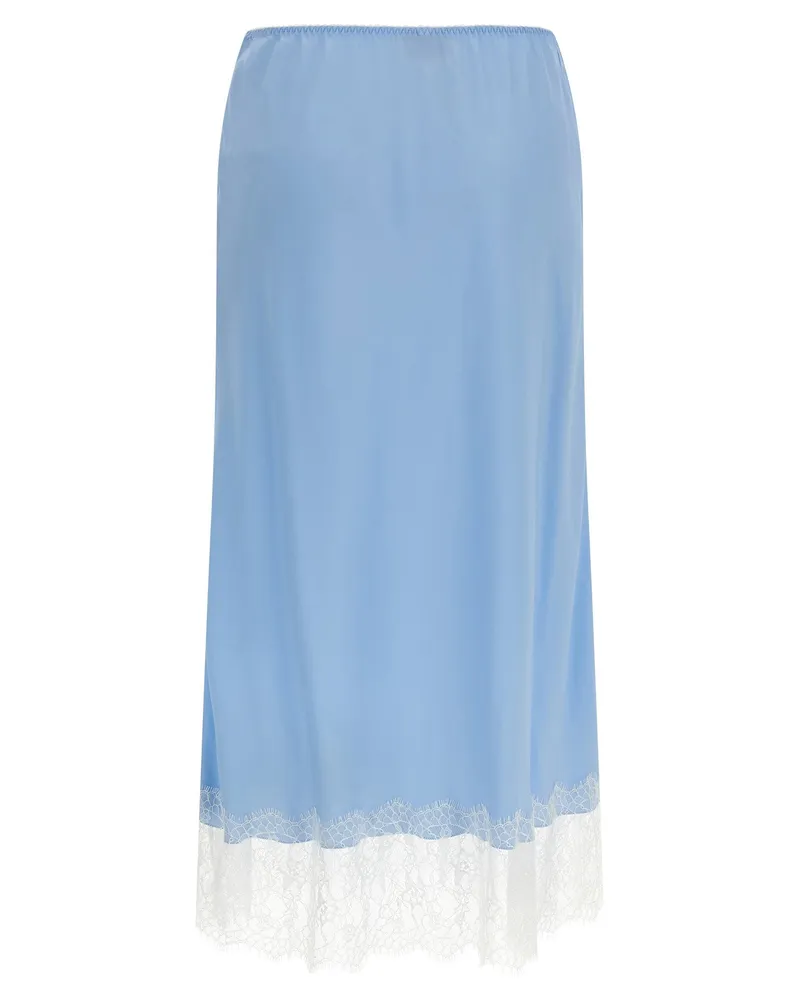 Moschino Silk Twill with Lace Hem Skirt — Blue Blue