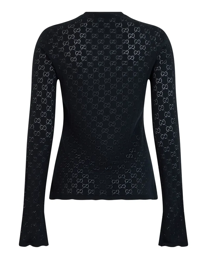 Gucci Women's Long-Sleeve Monogram T-Shirt Black Cotton T-Shirts & Jerseys Black