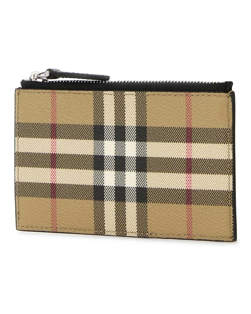 Burberry Men's Printed Check Canvas Card Case Beige Polyurethane Polyester Cotton Wallet Beige