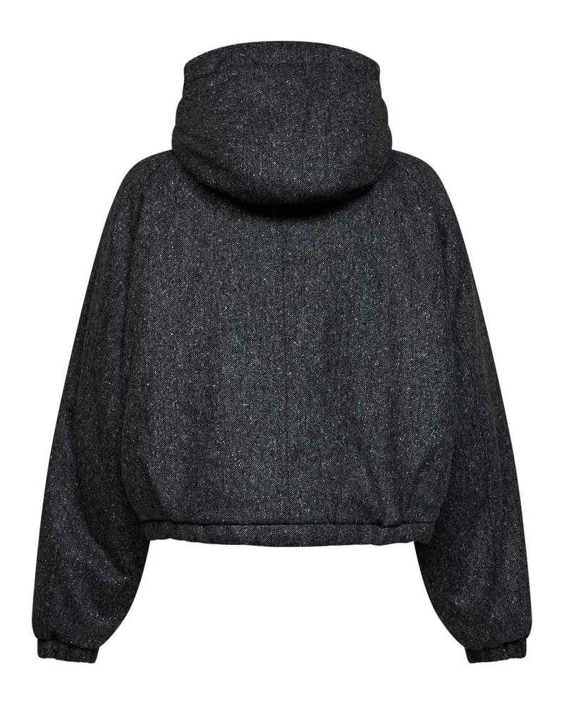Brunello Cucinelli Women's Hooded Down Jacket Donegal Black Virgin Wool Puffer Black