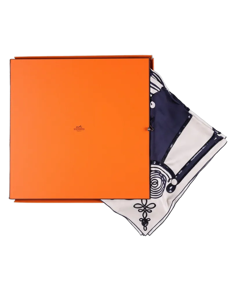 Hermès Brandebourgs Tattoo Carré 90 Silk Scarf — Navy and White Navy