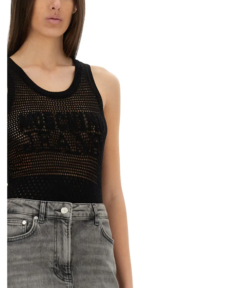 Moschino Logo-Embroidered Mesh T-shirt — Black Black