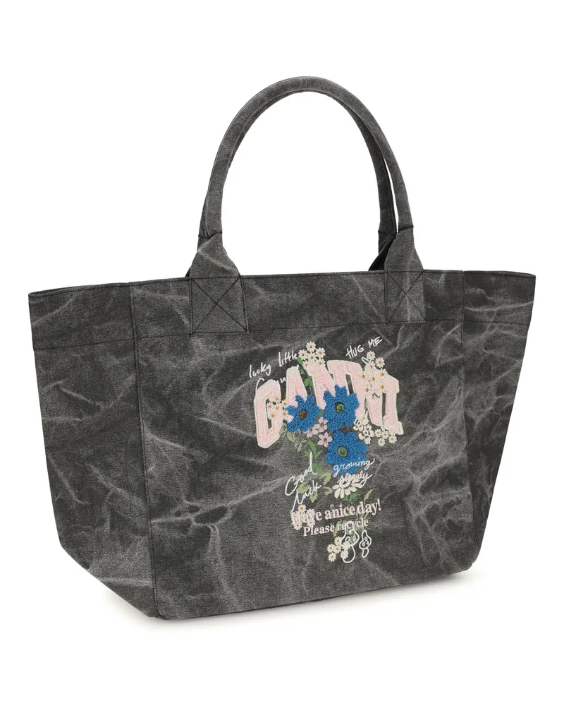 Ganni Flower-Print Tote Bag — Gray Gray