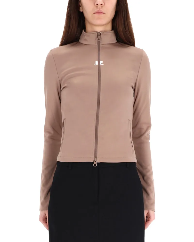 Courrèges Slim-Fit Polyester Biker Jacket — Brown Brown