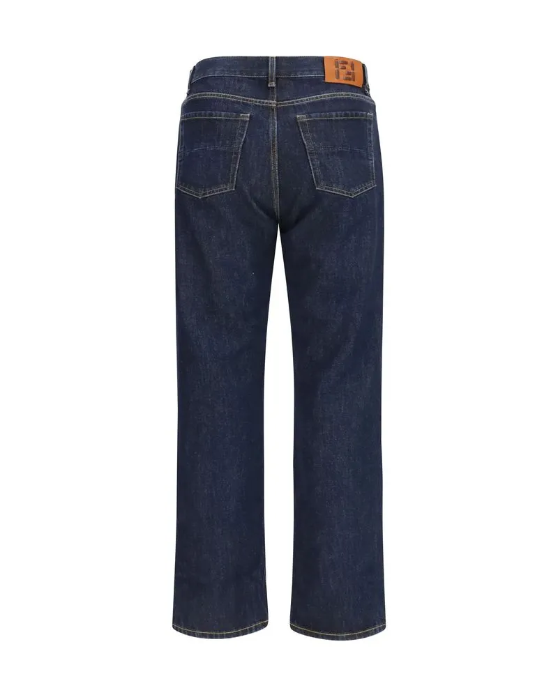 Fendi Men's Blue Cotton Straight-Leg Jeans Clothing Navy