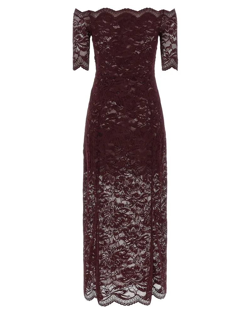 Paco Rabanne Lace Off-Shoulder Dress — Burgundy Burgundy