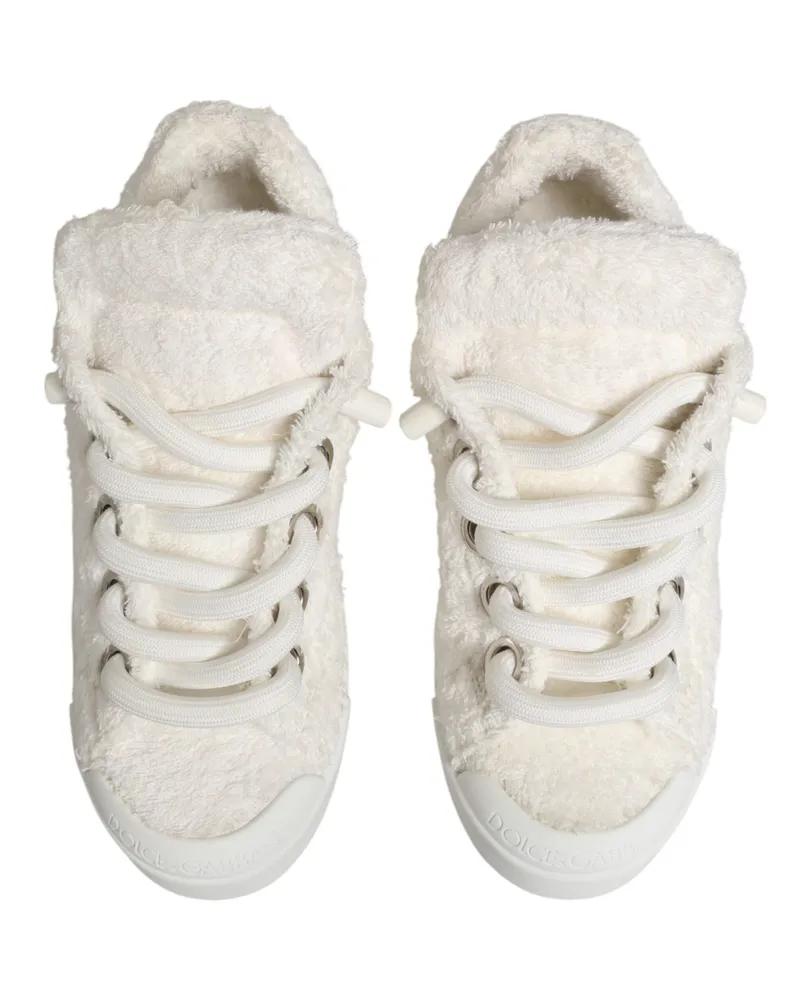 Dolce & Gabbana Men's White Faux Shearling Low Top Sneakers Shoes White