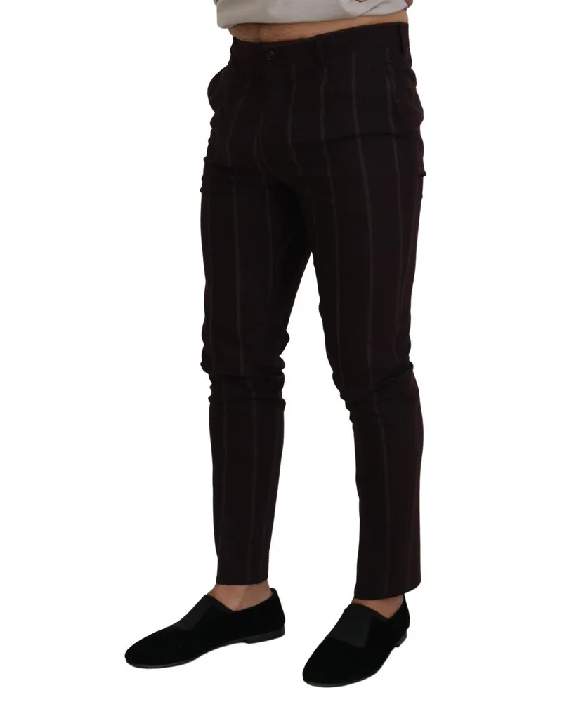 Dolce & Gabbana Brown Striped Men Trousers Cotton Pants Wool Brown