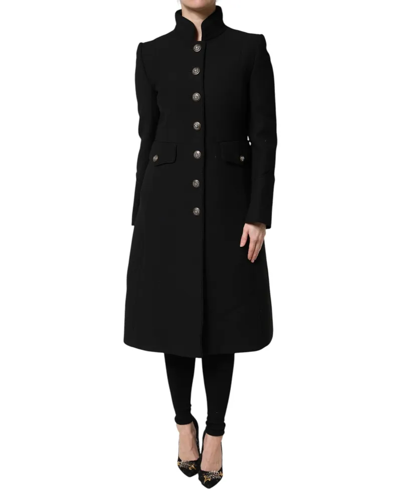 Dolce & Gabbana Women's Black Wool Single Breasted Trench Coat Jacket Virgin Nylon Clothing Black
