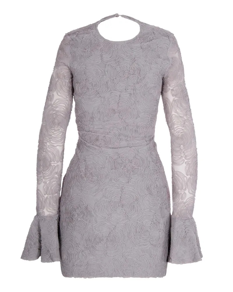 ROTATE Birger Christensen Women's Mini Dress Mesh Frill Grey Violet Main: Recycled Polyester Evening Suits Purple