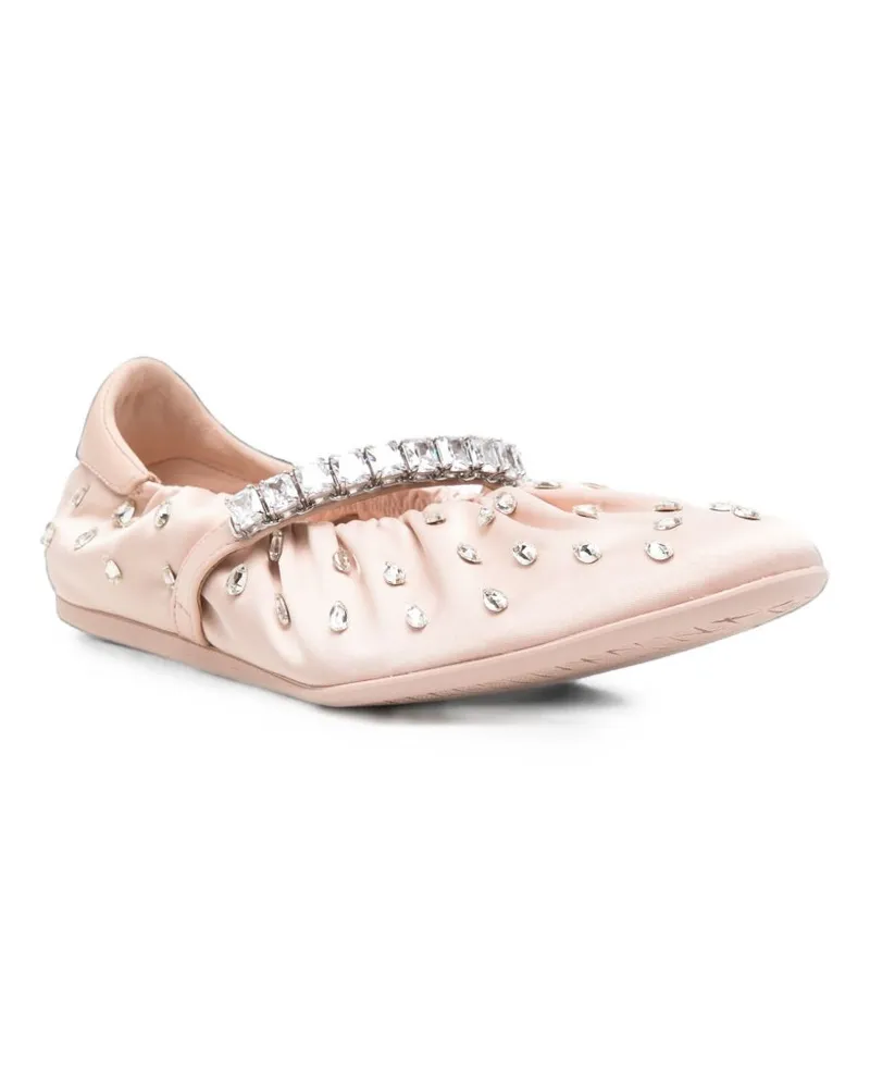 Jimmy Choo Crystal-Embellished Satin Flat — Pink Pink