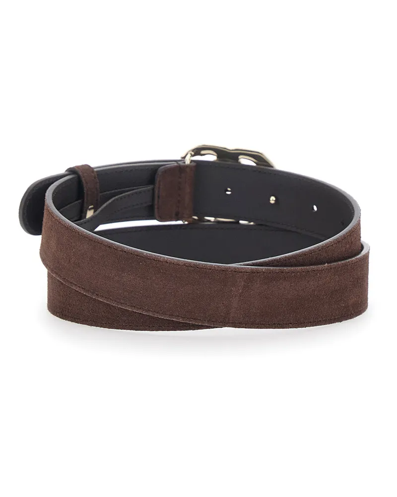 Gucci Women's Belt With Gg Buckle, Brown Suede Calf Leather Brown