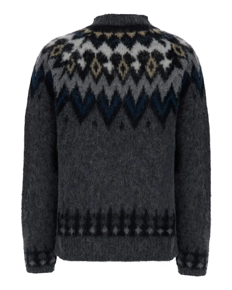 Jucca Women's Sweater With Norwegian Motif, Grey Wool Alpaca Tops Top Gray