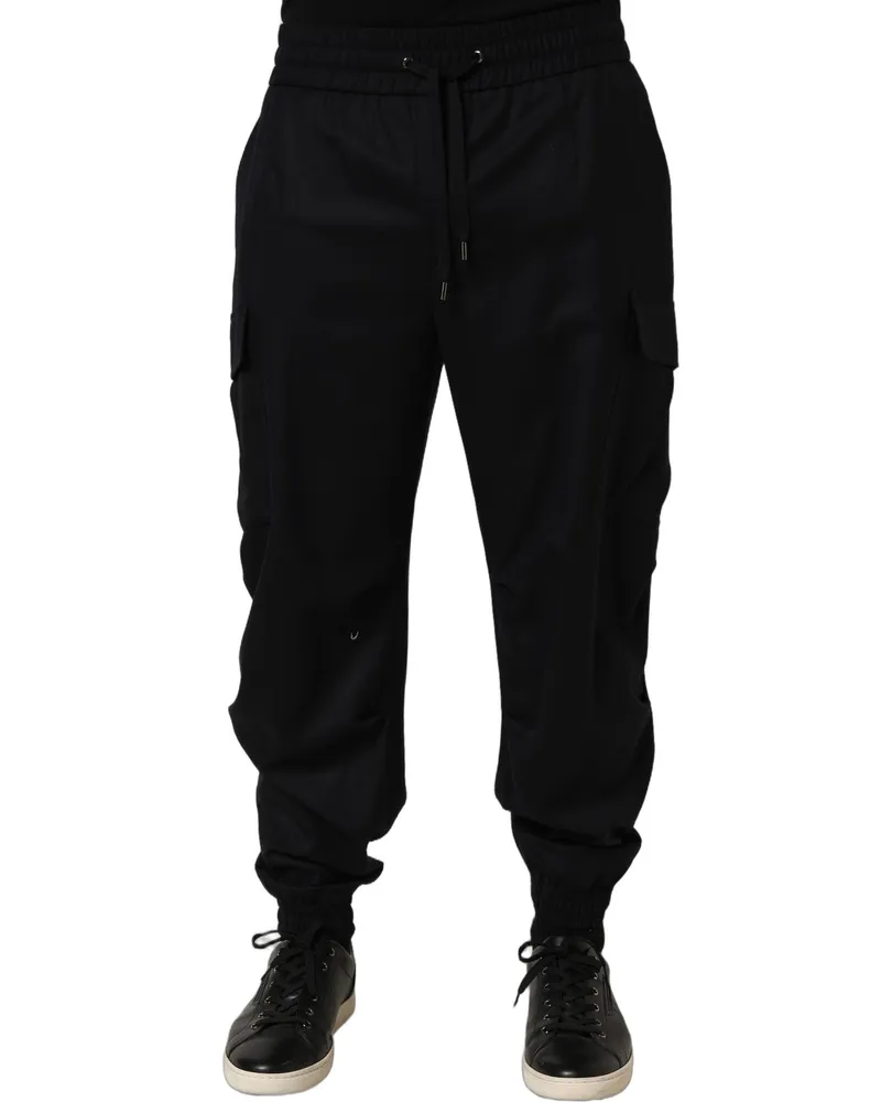 Dolce & Gabbana Men's Black Mid Waist Cargo Jogger Sweatpants Pants Cashmere Nylon Black