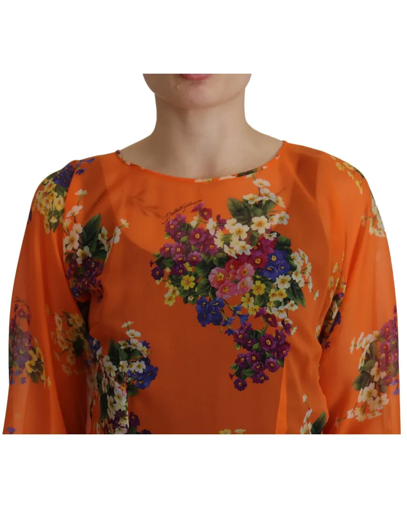Dolce & Gabbana Women Orange Floral Print Long Sleeve Blouse Silk Orange