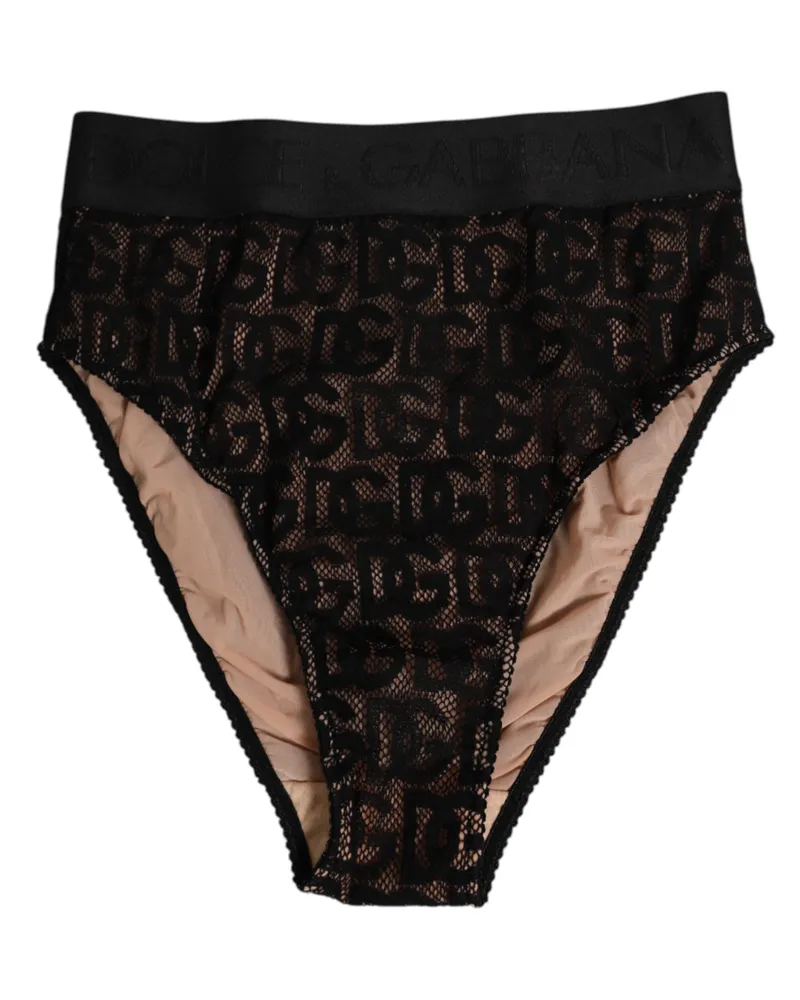 Dolce & Gabbana Women Black Dg Logo Lace High Brief Panty Underwear Cotton Clothing Black