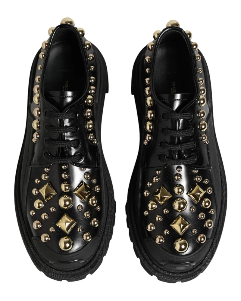 Dolce & Gabbana Women's Black Leather Jeweled Crystals Derby Shoes 100lf Black