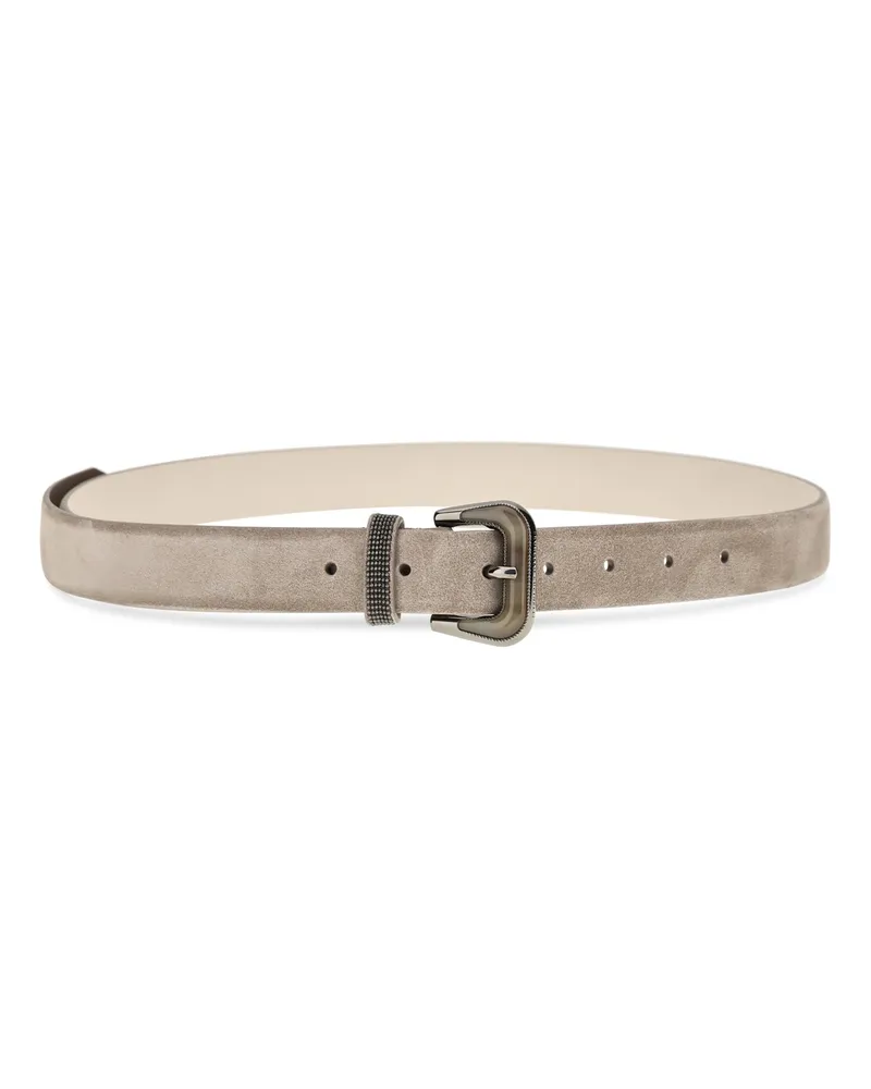 Brunello Cucinelli Women's Suede Belt With Shiny Loop Shore Calf Leather Bos Taurus E Braces Beige