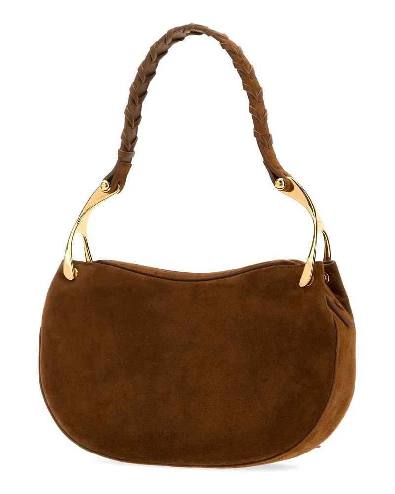 Alexander McQueen Women's Brown Suede Wishbone Shoulder Bag Darkbrowngold Borse A Mano Brown