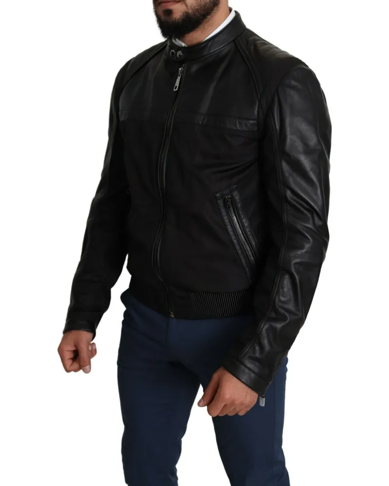 Dolce & Gabbana Black Nylon Full Zip Men Bomber Coat Jacket Clothing Black