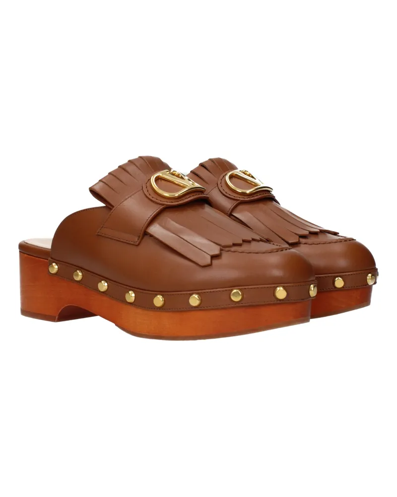 Valentino Garavani Women's Brown Leather Slippers Brown