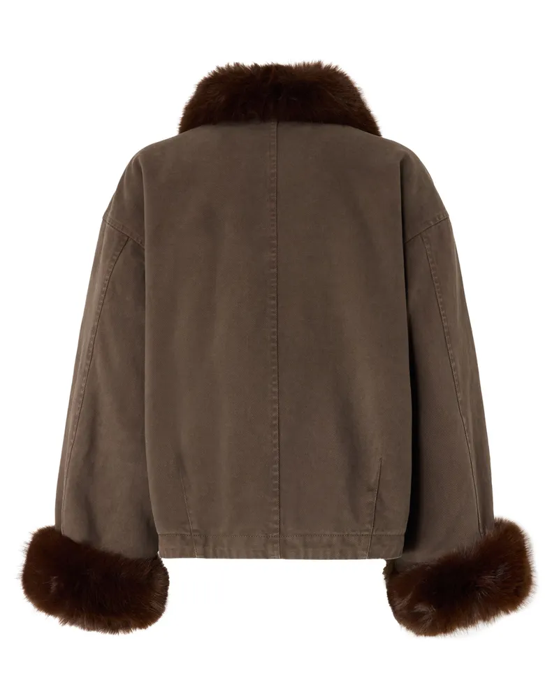 Pinko Padded Caban with Fur Collar & Cuffs Jacket — Brown Brown