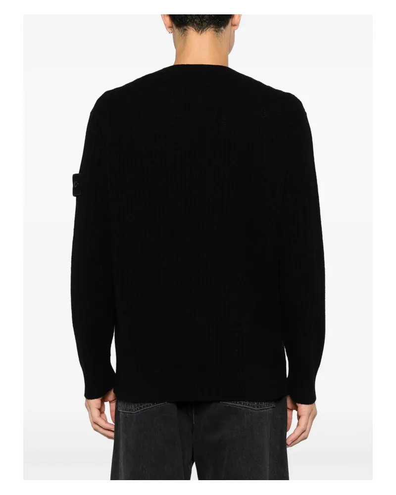 Stone Island Virgin Wool and Cashmere Ribbed Sweater — Black Black