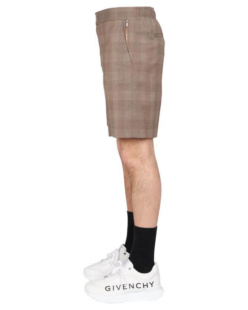 Givenchy Prince of Wales Pattern Wool Bermudas — Beige Beige