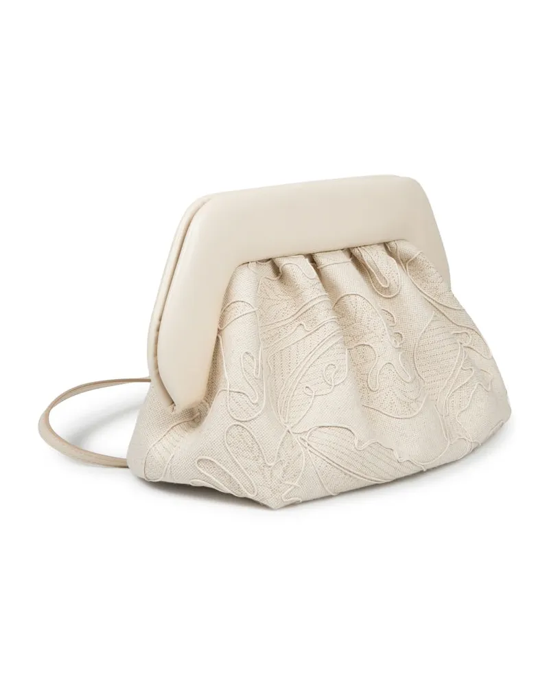 THEMOIRÈ Women's Clutch Bag Bios Medium Ivory Embroidered Hemp White