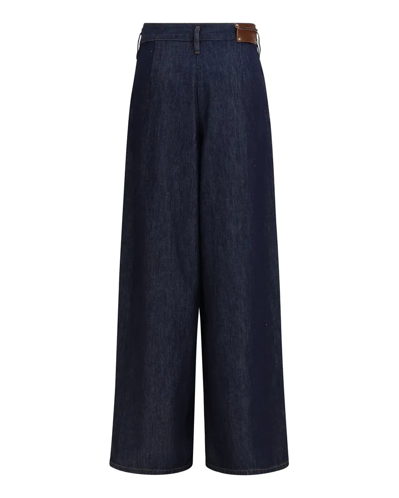 Dries van Noten Women's Wide-Leg Pleated Jeans Indigo Cotton Trousers Blue