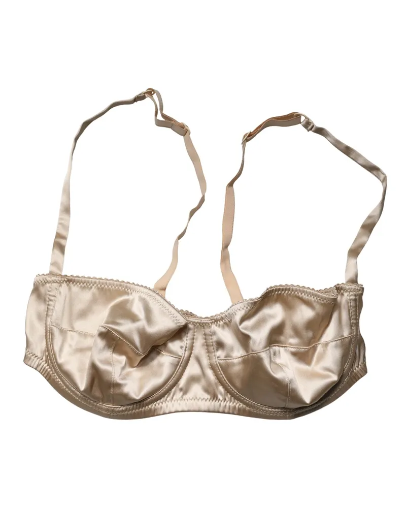 Dolce & Gabbana Women Beige Semi-Pad Underwire Balconette Bra Underwear Elastane Silk Clothing Beige