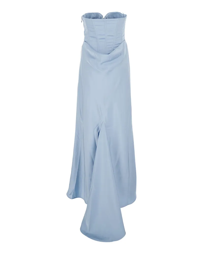 ROTATE Birger Christensen Satin Corset Maxi Dress — Blue Blue
