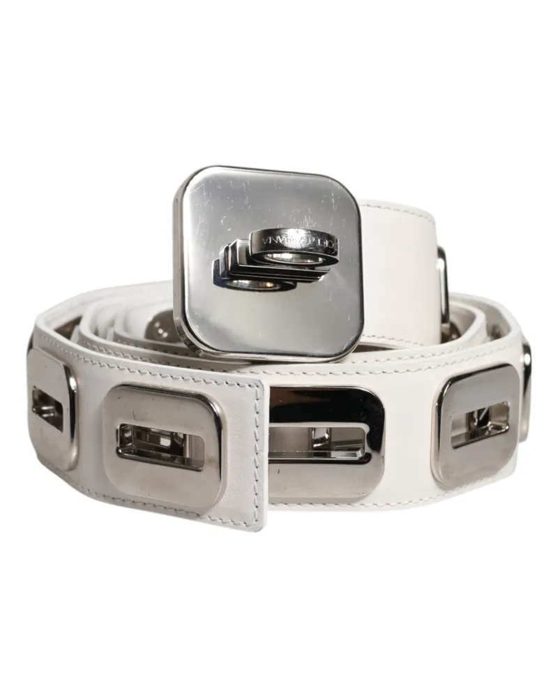 Dolce & Gabbana Women's White Leather Gold Tone Rotating Buckle Belt White