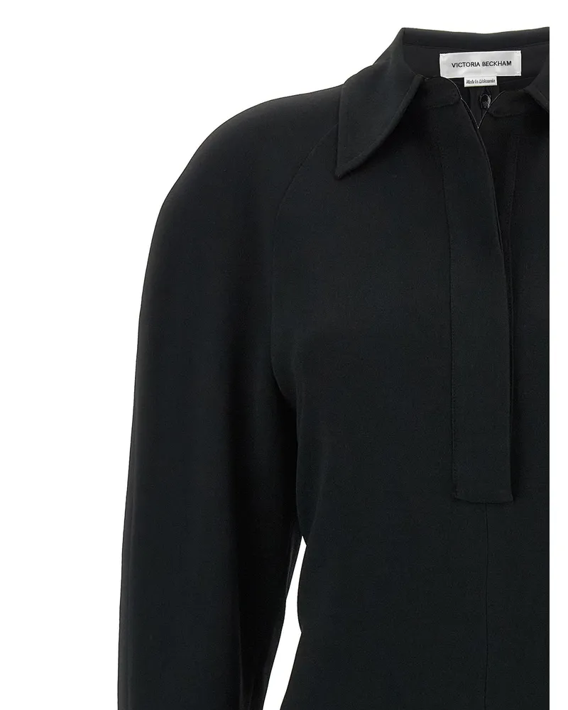 Victoria Beckham Polo Collar Midi Dress — Black Black