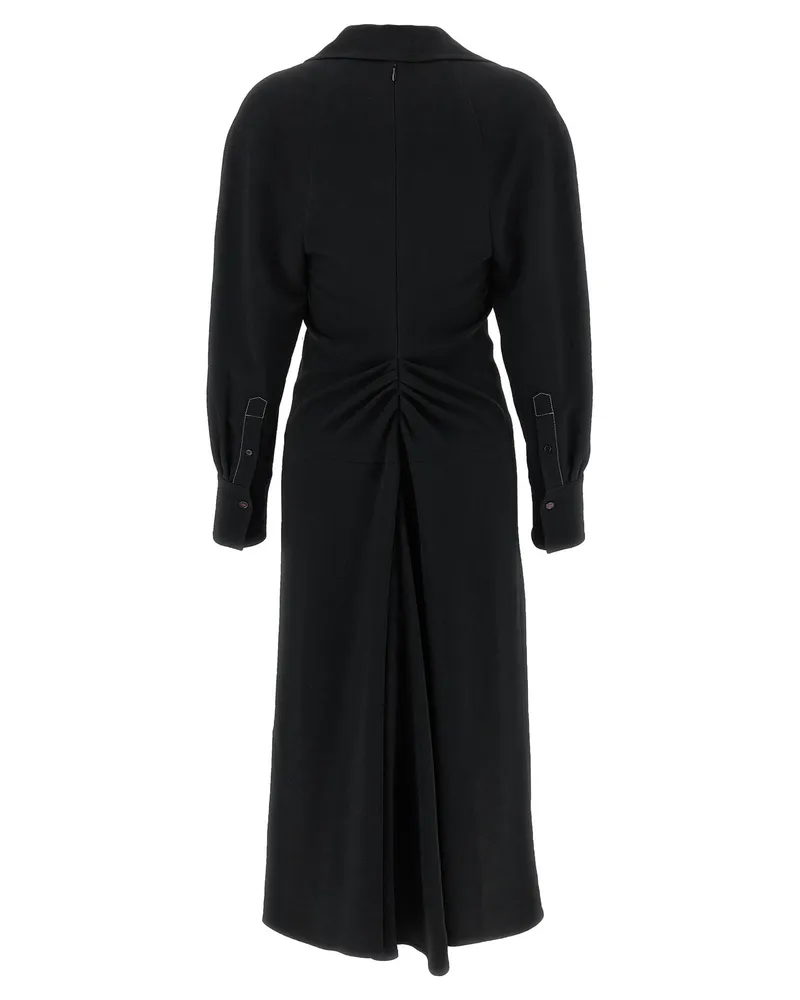 Victoria Beckham Long Sleeve Polo Collar Midi Dress Black