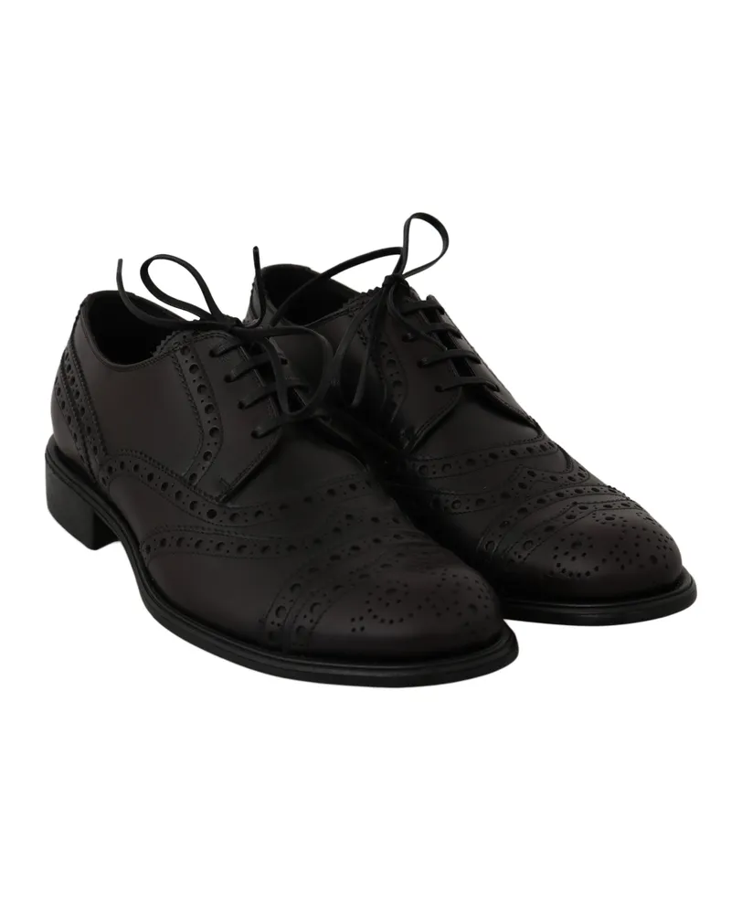 Dolce & Gabbana Men's Black Leather Wingtip Oxford Dress Shoes Bordeaux Black