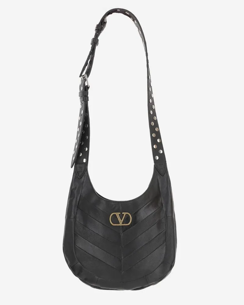 Valentino Garavani Women's Chevron Nappa Hobo Bag Black Shoulder Black