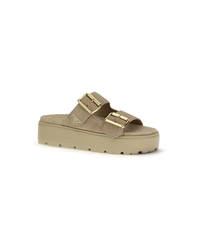 Prada Women's Beige Calf Leather Bos Taurus Platform Sandals Beige