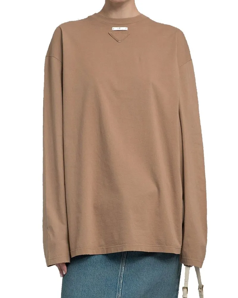 Prada Women's Brown Cotton Long Sleeve T-Shirt Brown