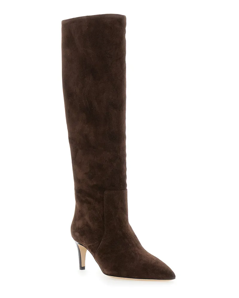 Paris Texas Women's Boots Pointed Toe Suede Brown Calf Leather Brown