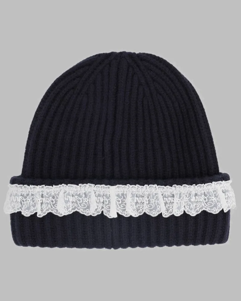 Ganni B3020240_683 Wool with Lace Trim Beanie — Black Black