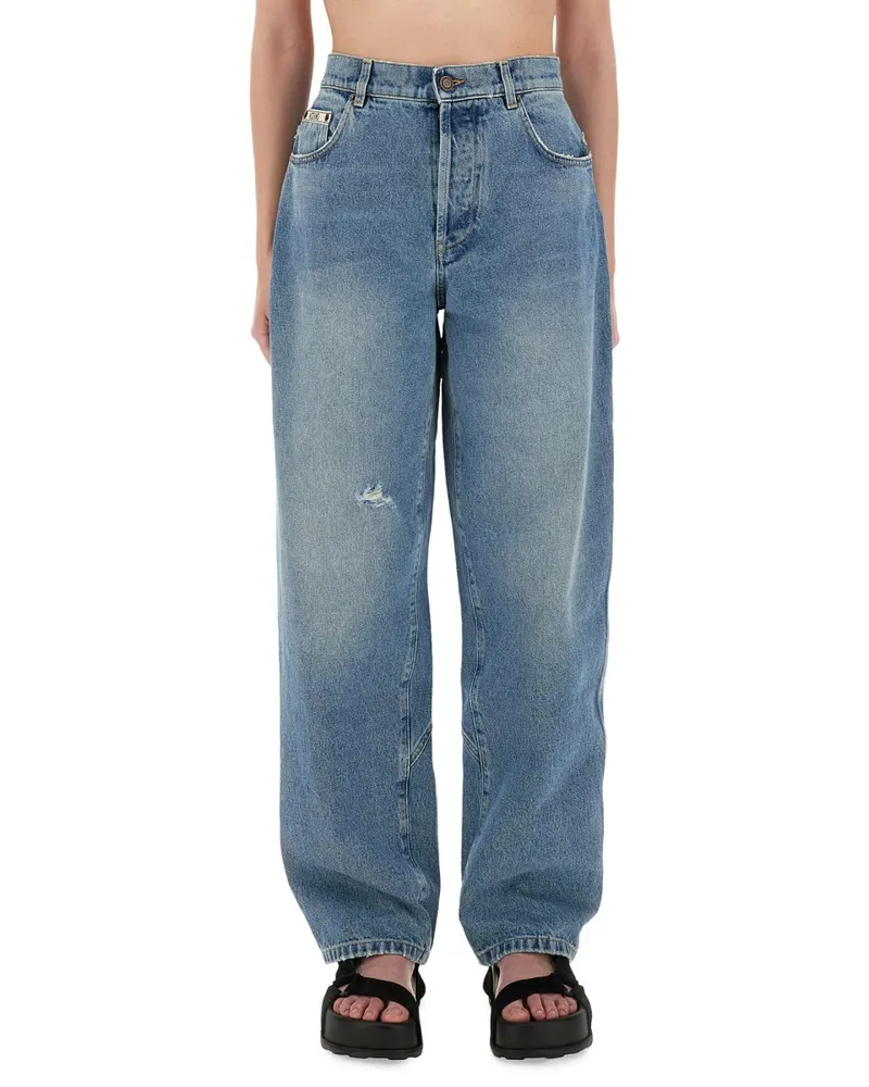 Moschino Wide Leg Cotton Denim Jeans — Blue Blue