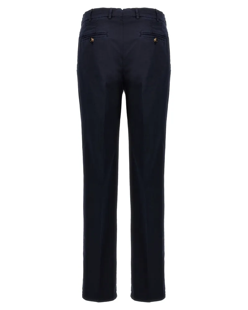 Brunello Cucinelli Flat-Front Cotton Trousers — Navy Navy