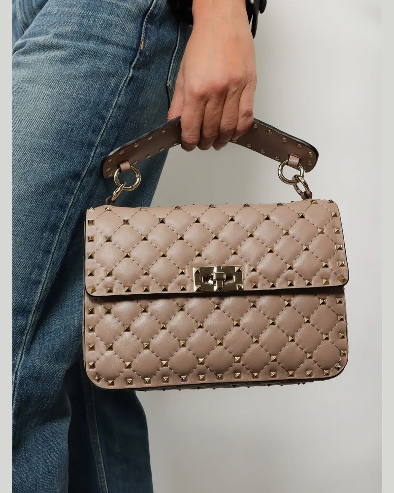 Valentino Garavani Women's Crossbody Bag Rockstud Spike Beige Leather Shoulder Beige