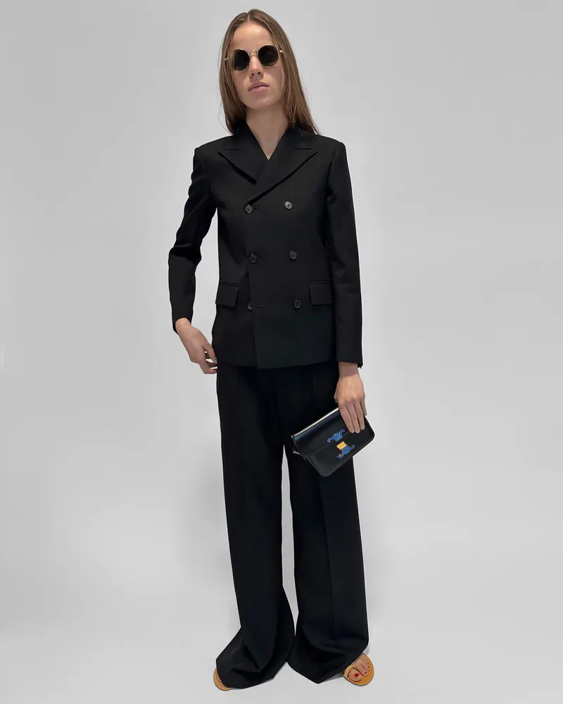 Celine Double-Breasted Wool Blazer — Black Black